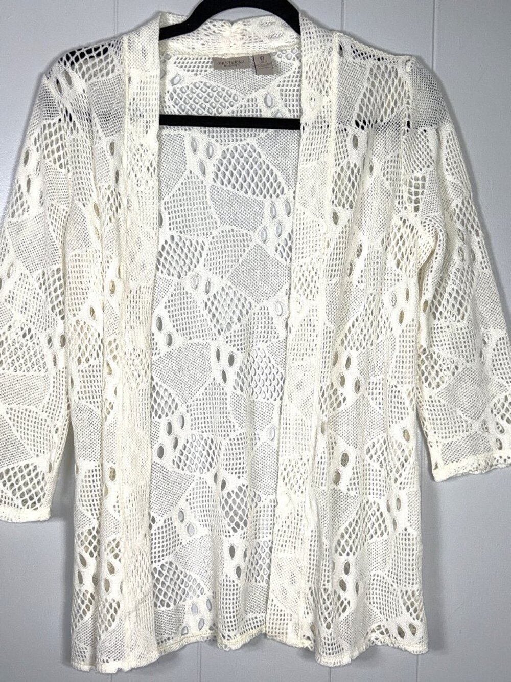 Easywear By Chico's Ivory Open Front Crochet Lace Eyelet Cardigan Sweater 0 S/4